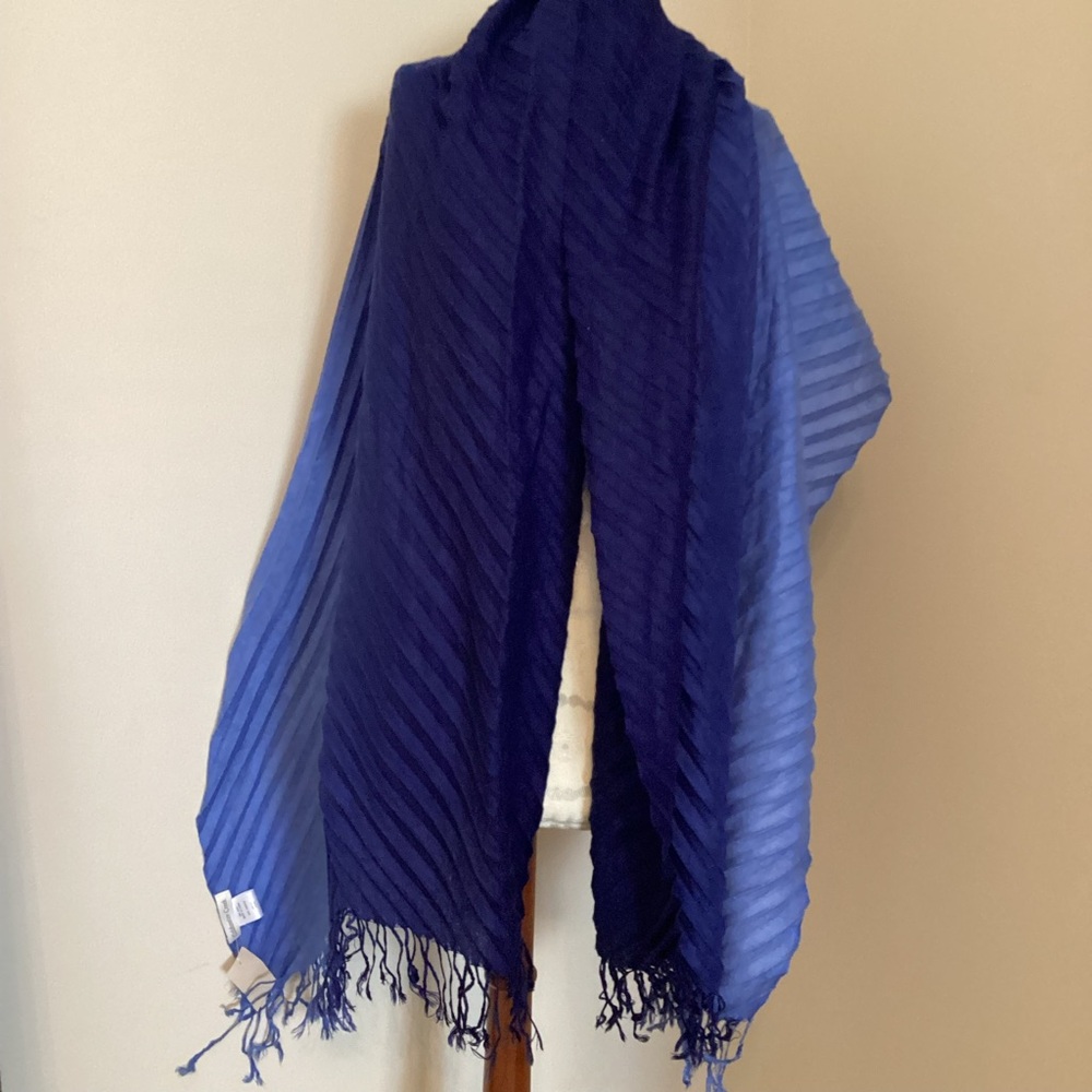 NWT COLDWATER CREEK PLEATED OMBRE SCARF WITH FRINGE BLUE BOHO CONTEMPORARY 25X84